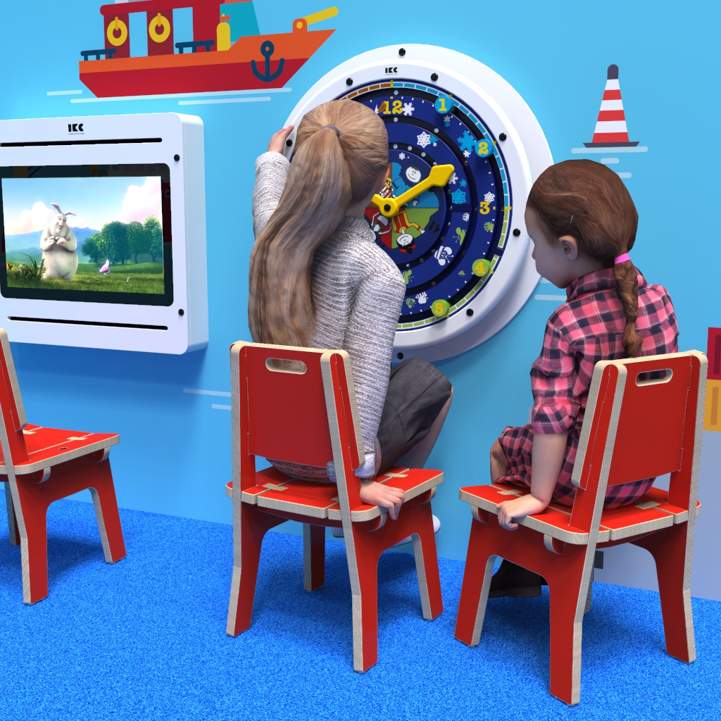 Op deze afbeelding ziet u twee kinderen op de Buxus Chair red uit de kindermeubel collectie Buxus