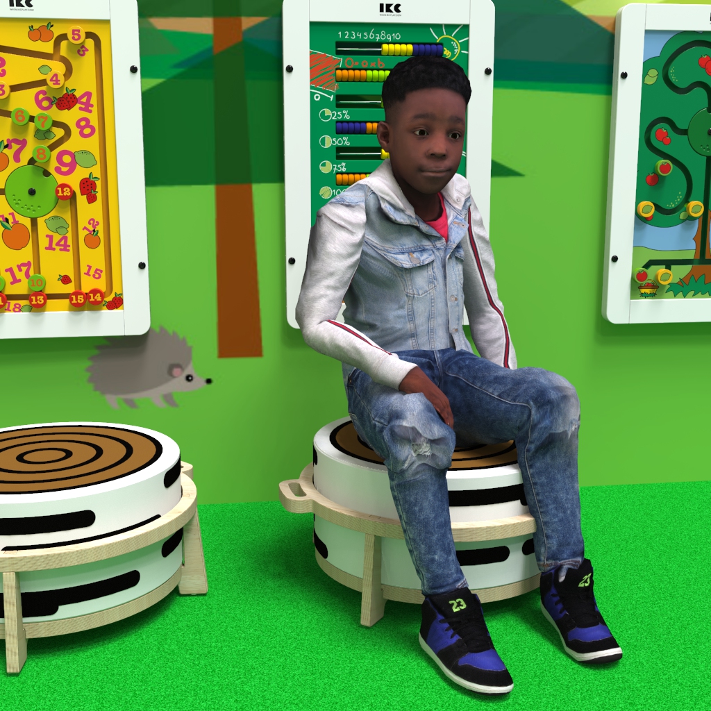Op deze afbeelding ziet u een kind op de Buxus Softplay stool wood uit de kindermeubel collectie Buxus