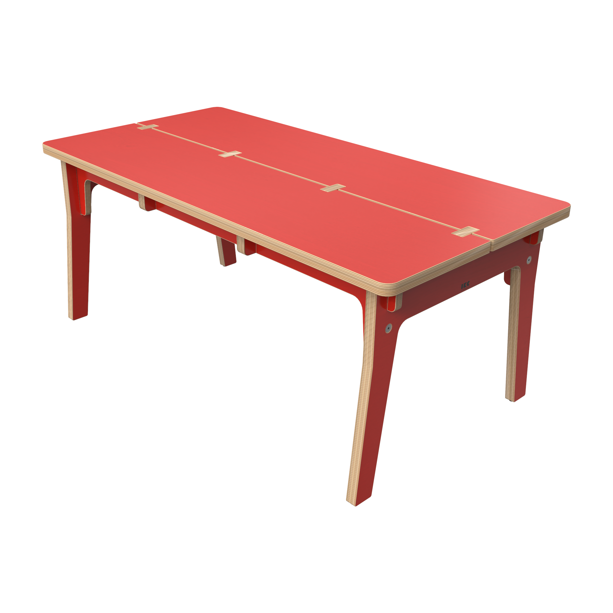 Rode houten tafel voor kinderen voor in een kinderhoek
