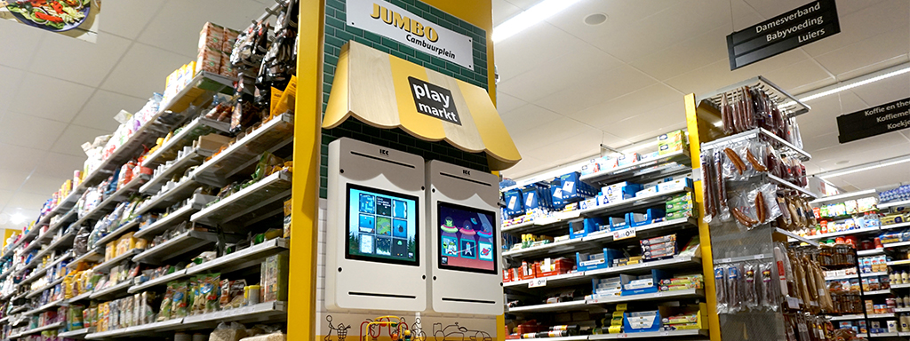 Speelconcept met twee interactieve speelsystemen in de Jumbo supermarkt