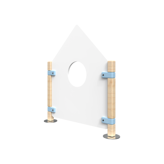 laag hekwerk voor kinderhoek in de vorm van een huis met een kijkvenster