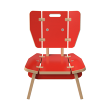 Rode houten loungestoel voor kinderen in de kinderhoek met rugleuning