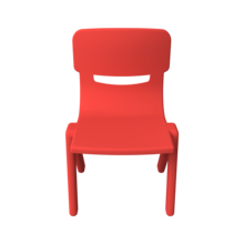 Rode plastic stapelstoel voor kinderen in de kinderhoek of wachtruimte