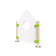 laag hekwerk voor kinderhoek in de vorm van een huis met een kijkvenster